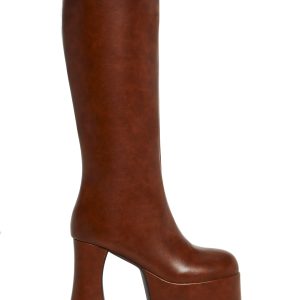 Womens Vegan Leather Platform Retro Boots Current Mood - Brown