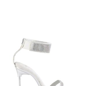 Chic-40 Platform Ankle Strap Rhinestone Sandals-Silver