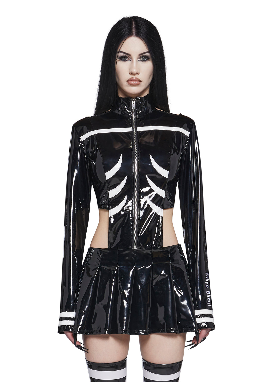 Dolls Kill x Tokyo Ghoul Kaneki Vinyl Cut Out Dress With Leg Warmers Set - Black