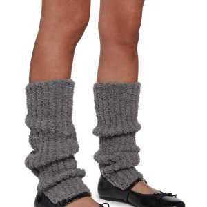 Womens Dancer Ballet Ribbed Knit Leg Warmers - Gray