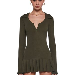 Womens Long Sleeve Mini Dress Current Mood - Green