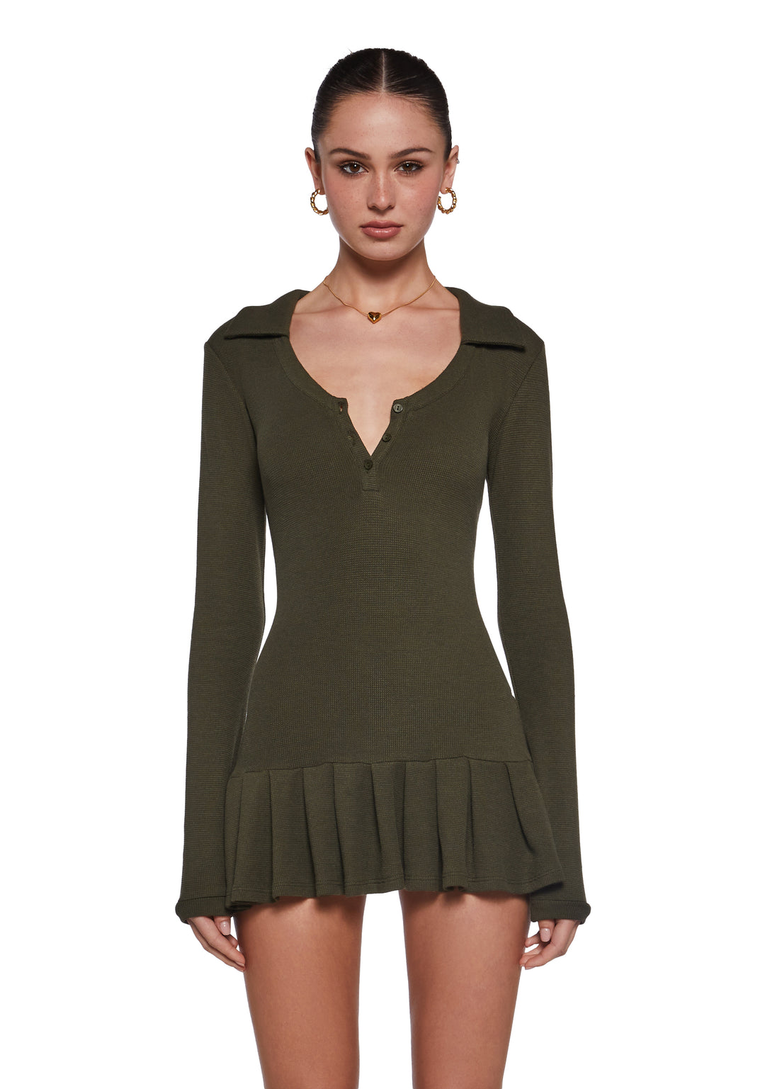 Womens Long Sleeve Mini Dress Current Mood - Green