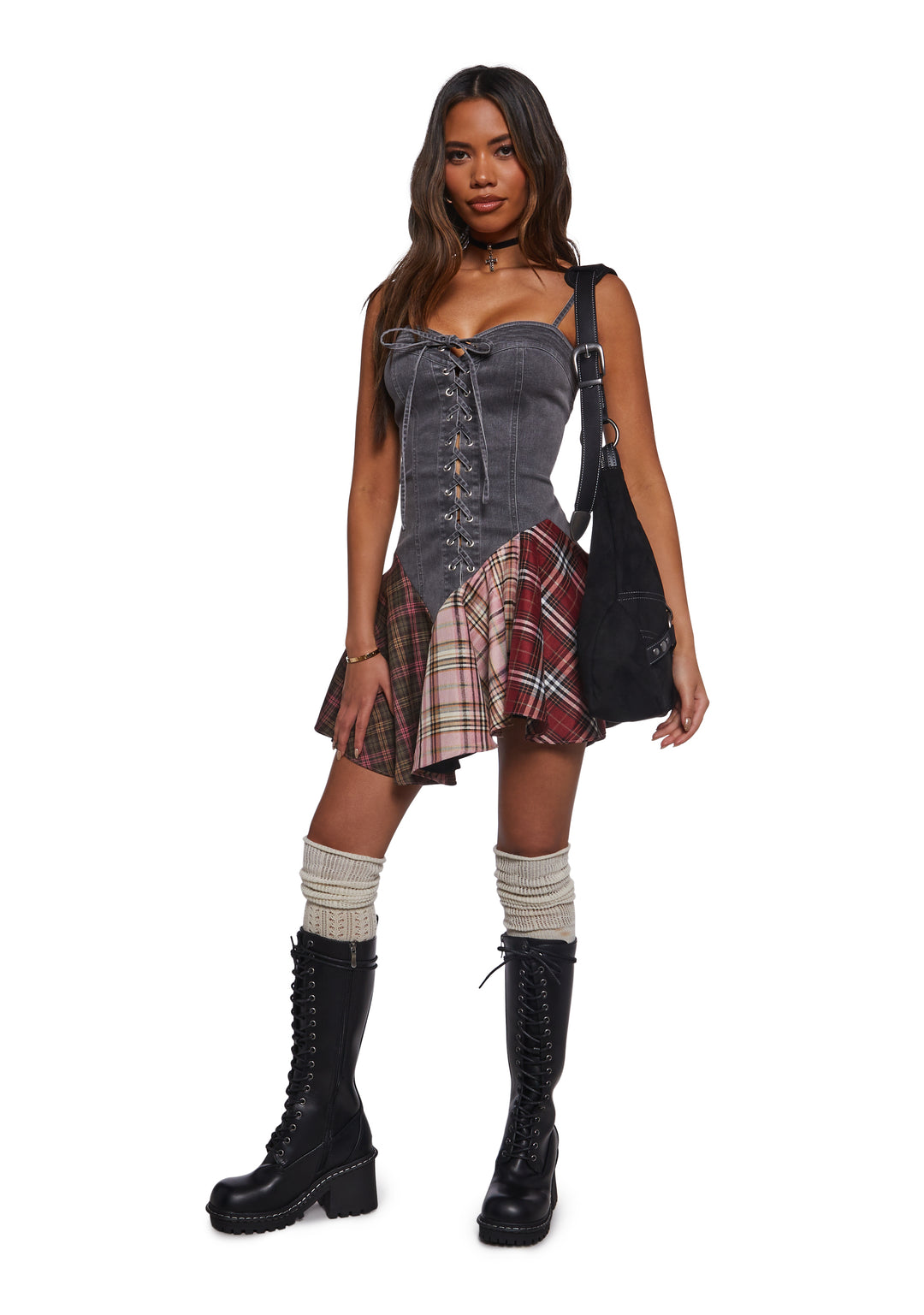 Womens Denim Patchwork Dress Current Mood - Multi - Image 2