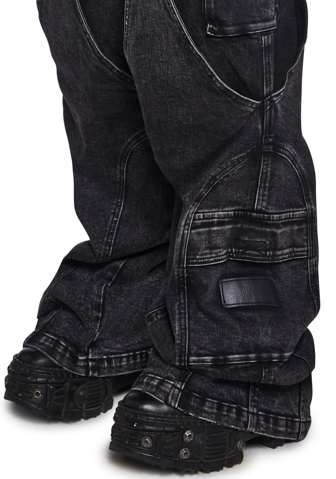 Womens Denim Wide Leg Pants Y2K Darker Wavs - Black - Image 7