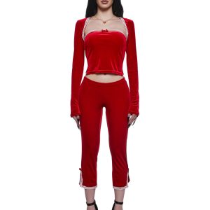 Womens Holiday Shrug Tube Top And Capri Pants Set Sugar Thrillz - Red