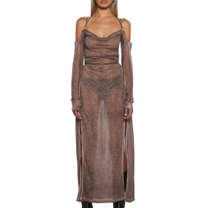 Downbeat Hooded Maxi Dress - Brown