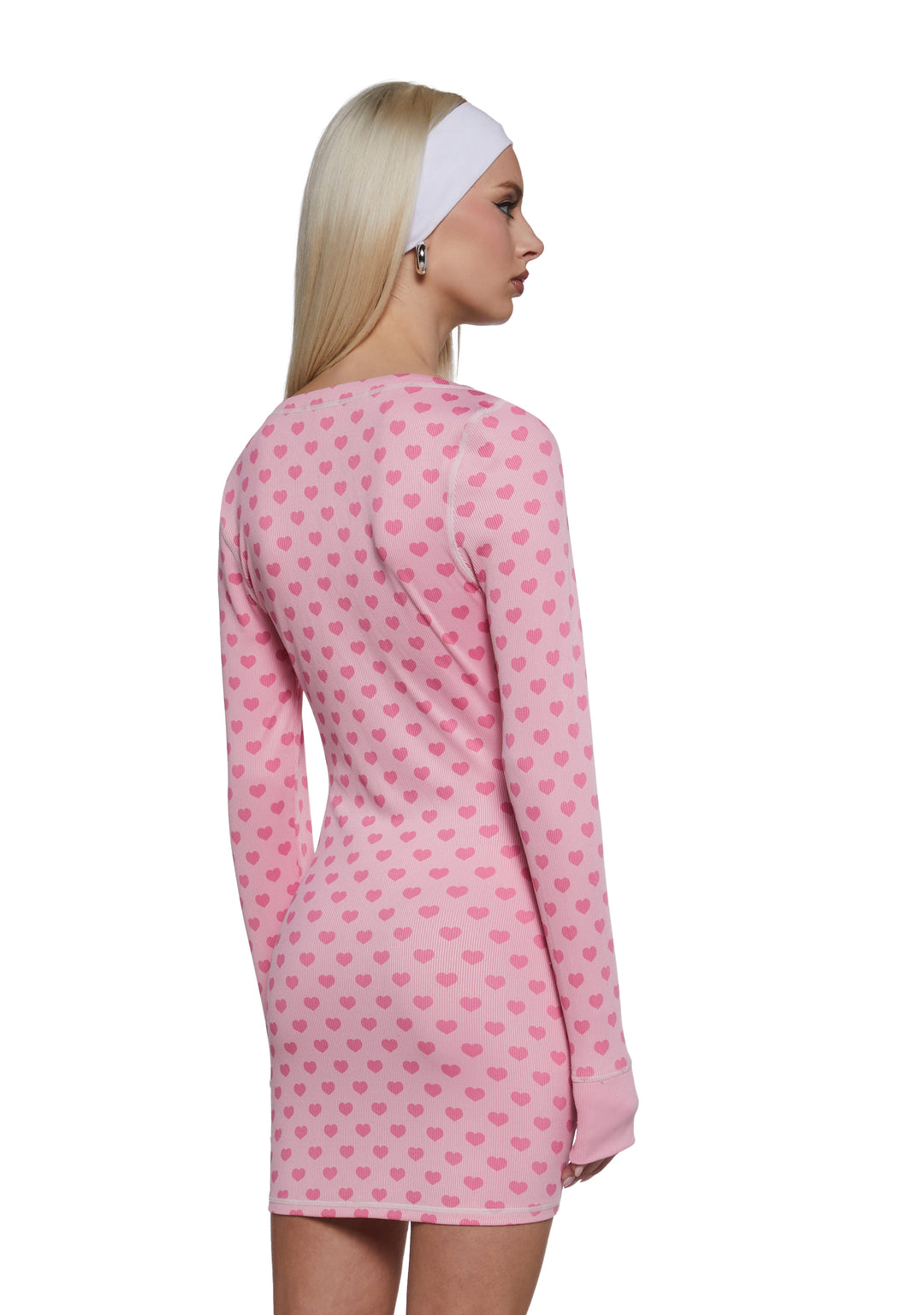 Womens Heart Print V-Neck Henley Dress Sugar Thrillz - Pink - Image 4