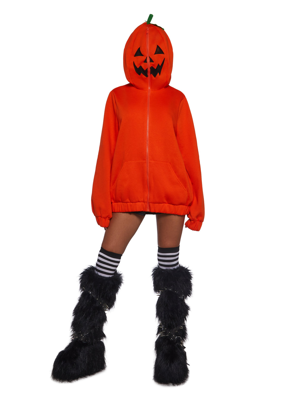 Womens Pumpkin Head Zip Up Hoodie Trickz N Treatz - Orange - Image 2