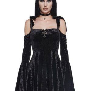 Widow Velvet Off The Shoulder Dress - Black