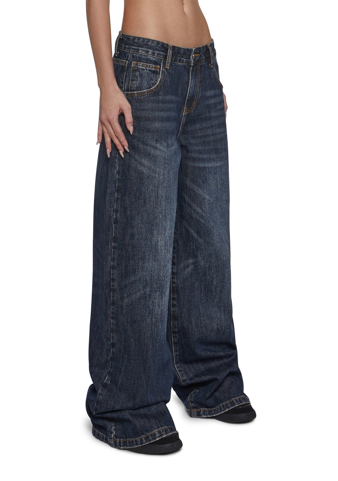 Playboy by Dolls Kill Wide Leg Embroidered Jeans - Blue - Image 3