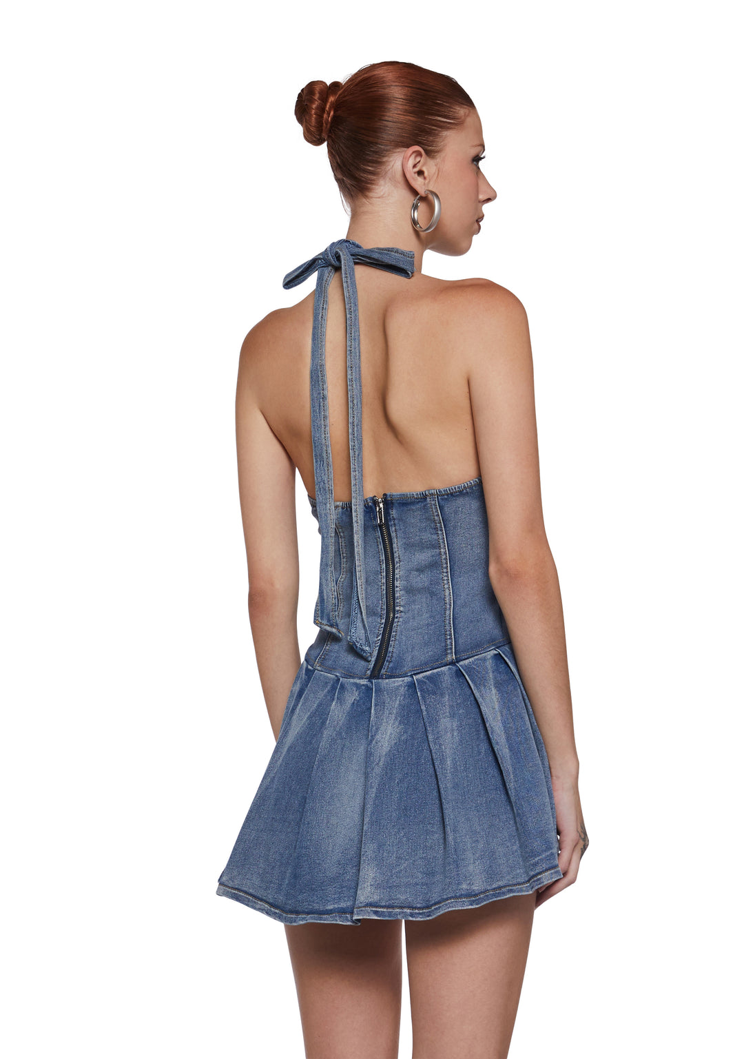 Womens Sexy Denim Halter Dress - Blue - Image 4