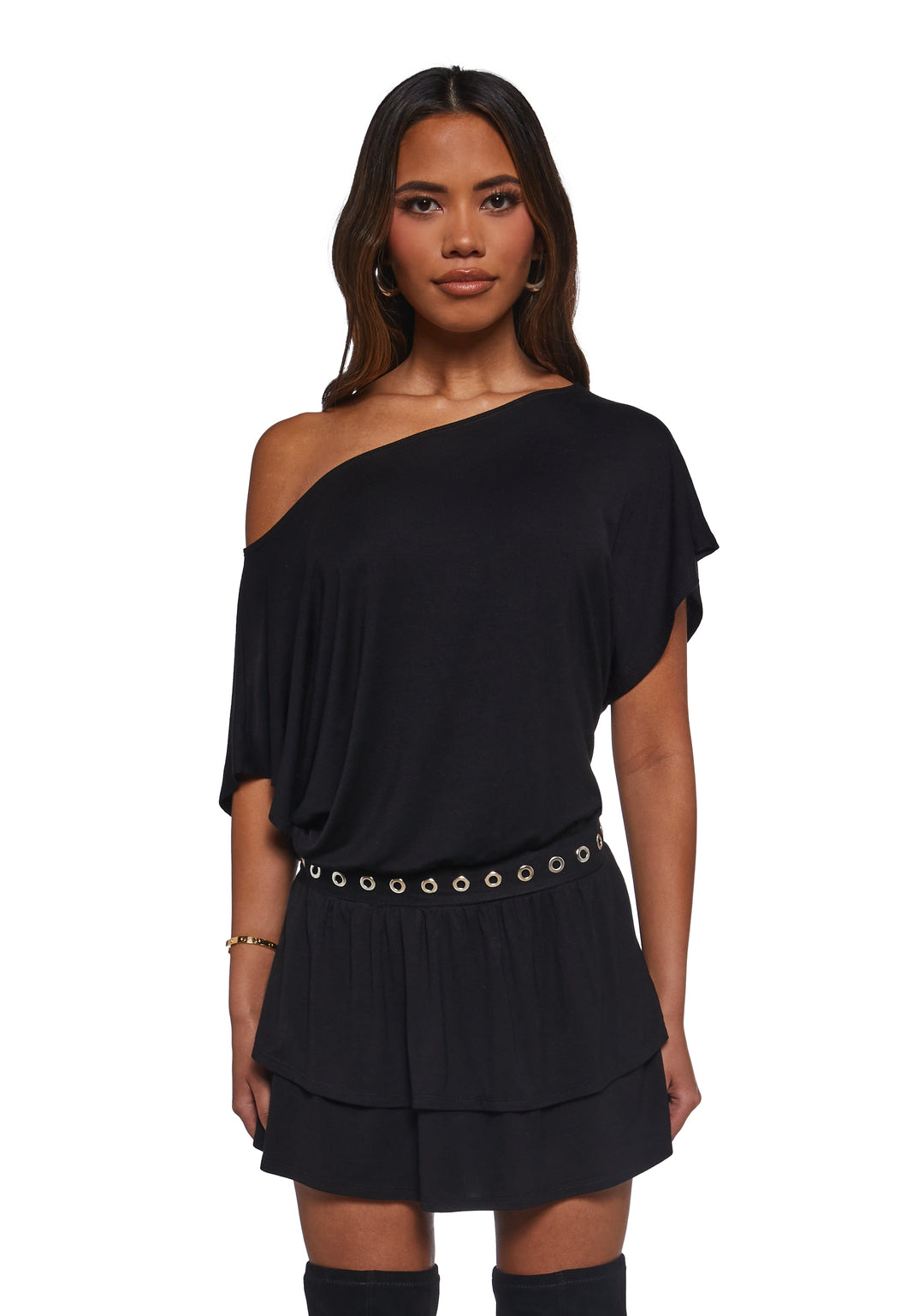 Womens Off The Shoulder Dress - Black