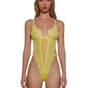 Womens Sexy Lace Teddy Roma - Yellow