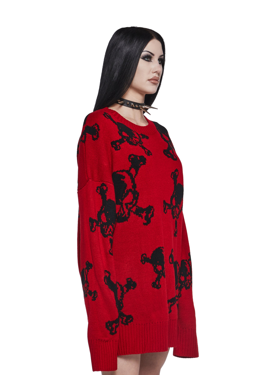 Widow Skull And Crossbones Oversized Knit Sweater - Red - Image 3