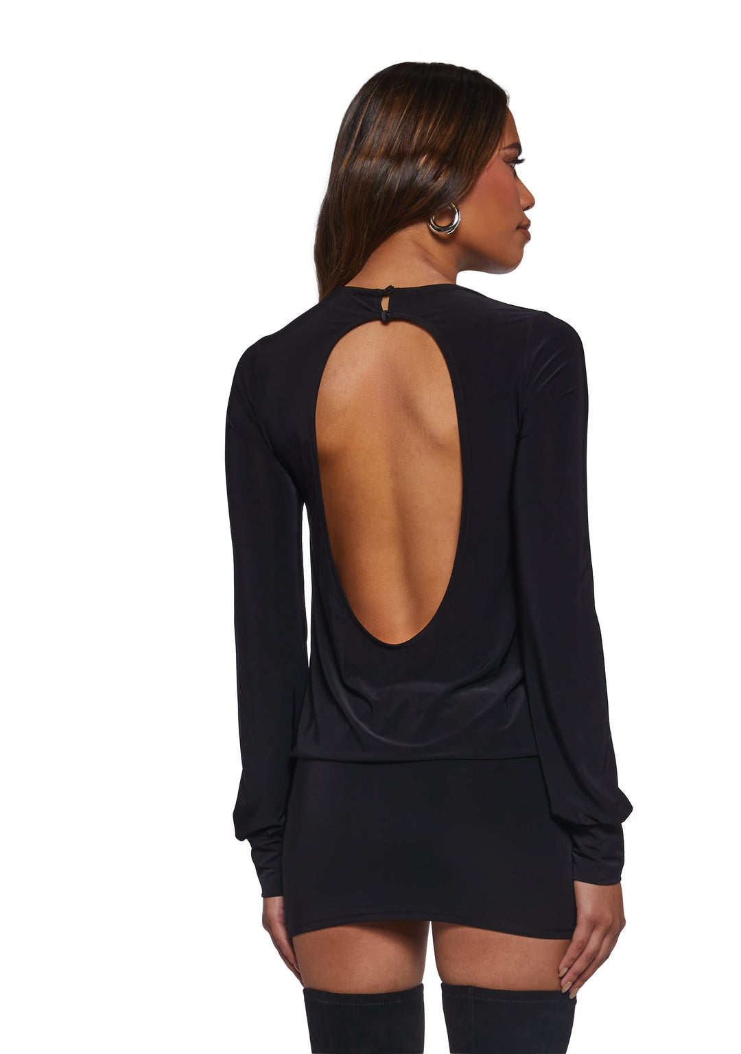 Womens Mesh Long Sleeve Dress - Black - Image 4