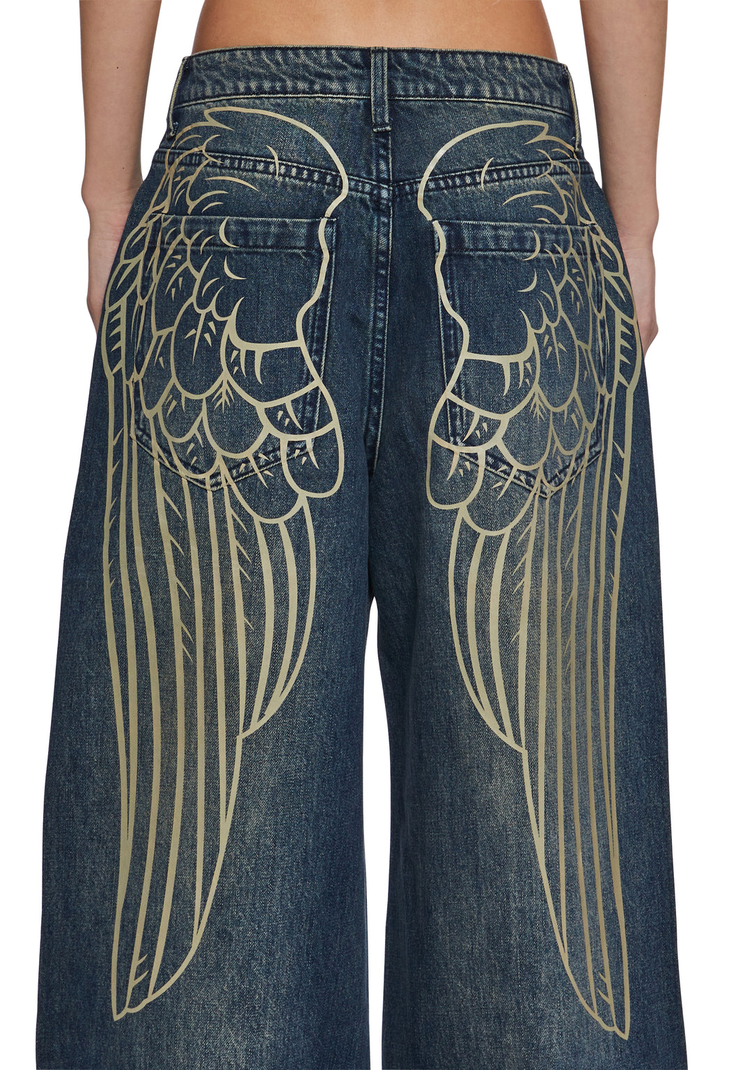 Womens Angel Wing Graphic Print Jeans Current Mood - Blue - Image 6