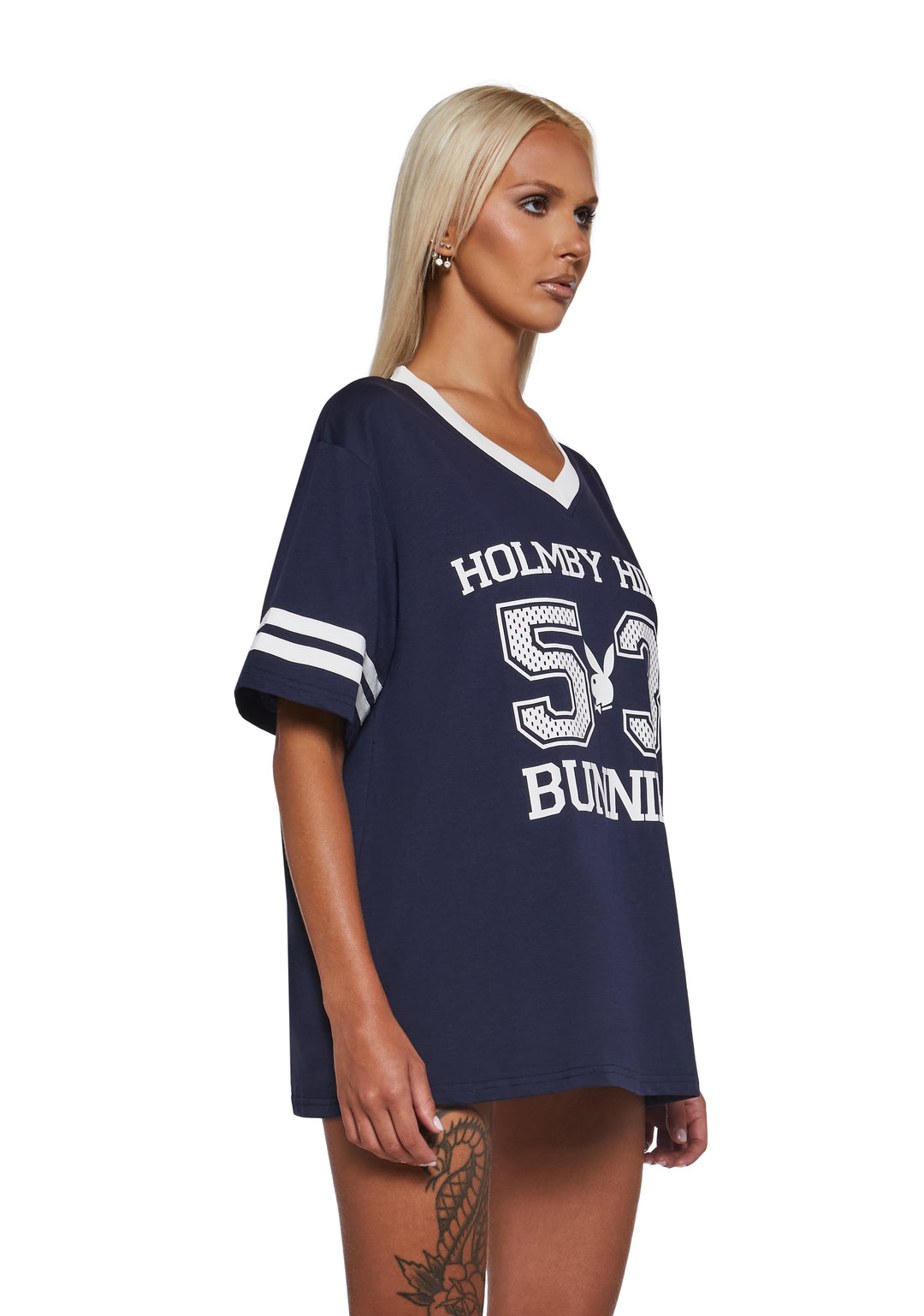 Playboy by Dolls Kill Holmby Hills Varsity Tee - Blue - Image 3
