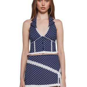 Womens Polka Fot Halter Top With Buttons Sugar Thrillz - Multi
