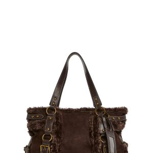 Faux Suede Faux Fur Tote Bag Current Mood - Brown