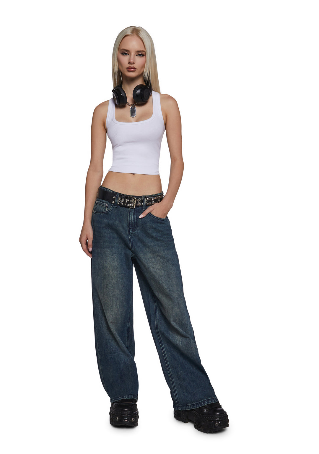 Womens Angel Wing Graphic Print Jeans Current Mood - Blue - Image 7