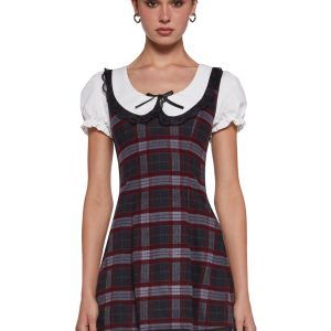 Womens Sexy Plaid Mini Dress Fall Delias - Red