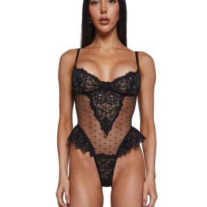 Womens Lace Bodysuit - Black