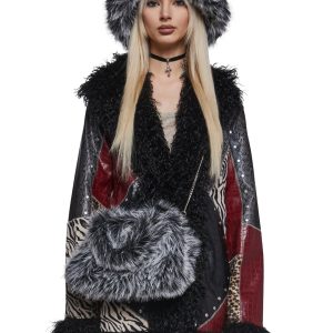 Faux Fur Bag And Hat Set Club Exx - Black/White