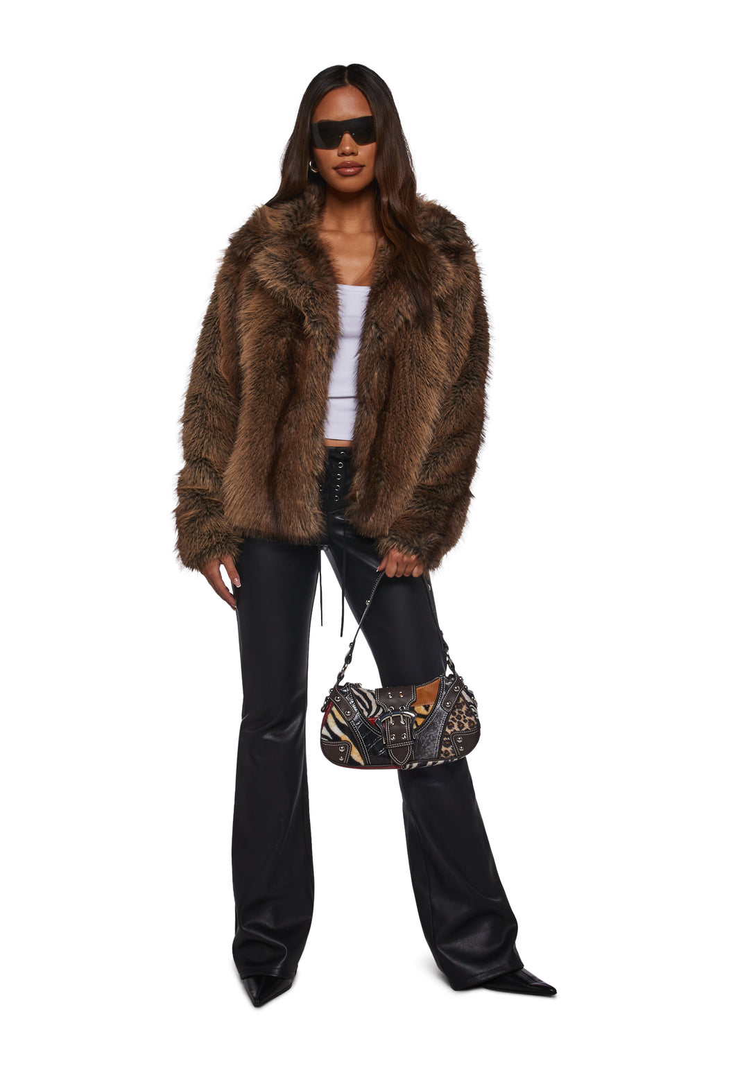Womens Sexy Fox Faux Fur Coat Y2K Generation Kiss - Brown - Image 2