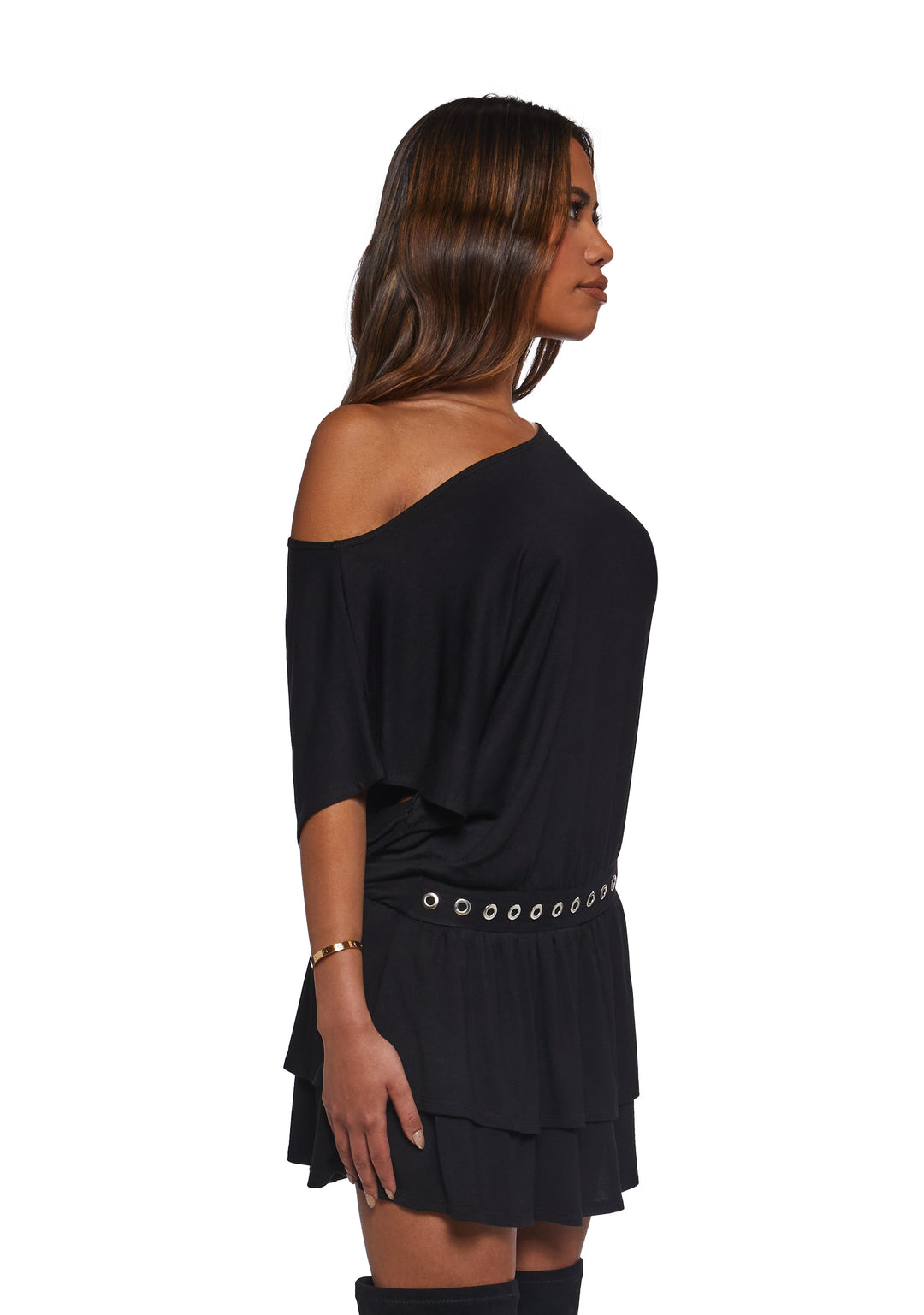 Womens Off The Shoulder Dress - Black - Image 3