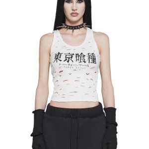 Dolls Kill x Tokyo Ghoul Shredded Logo Tank Top - White