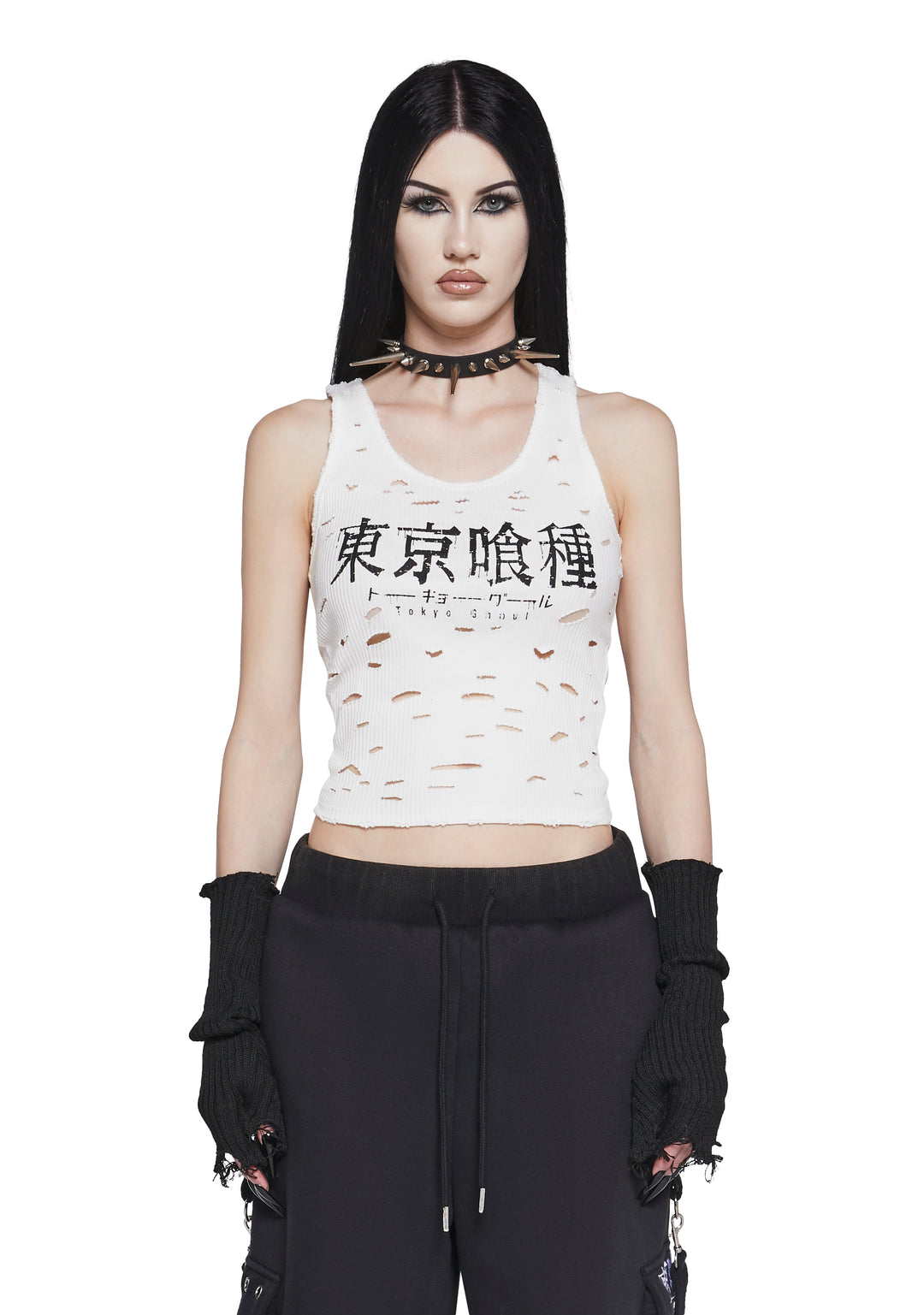 Dolls Kill x Tokyo Ghoul Shredded Logo Tank Top - White