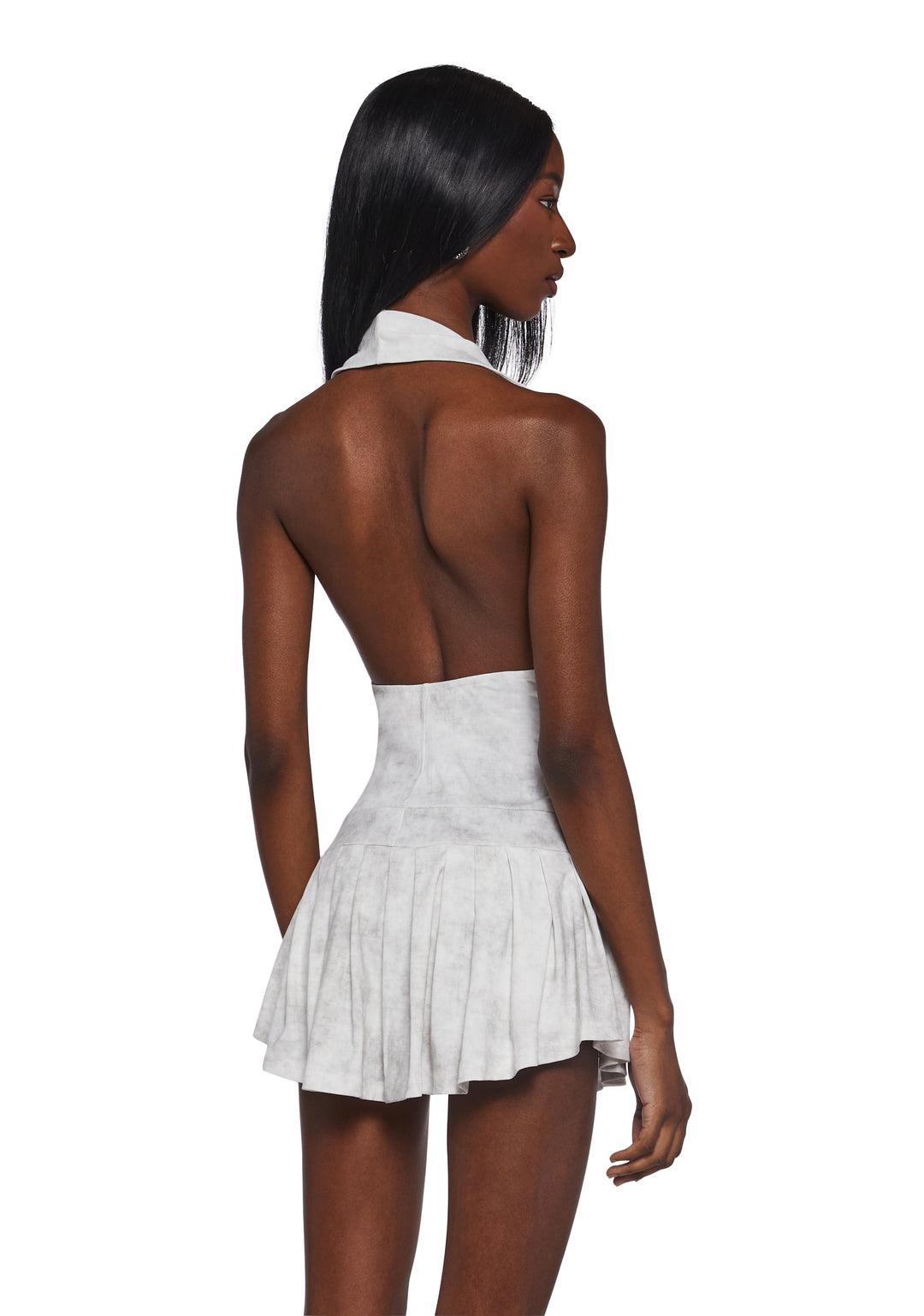 Womens Collar Halter Dress - White - Image 4