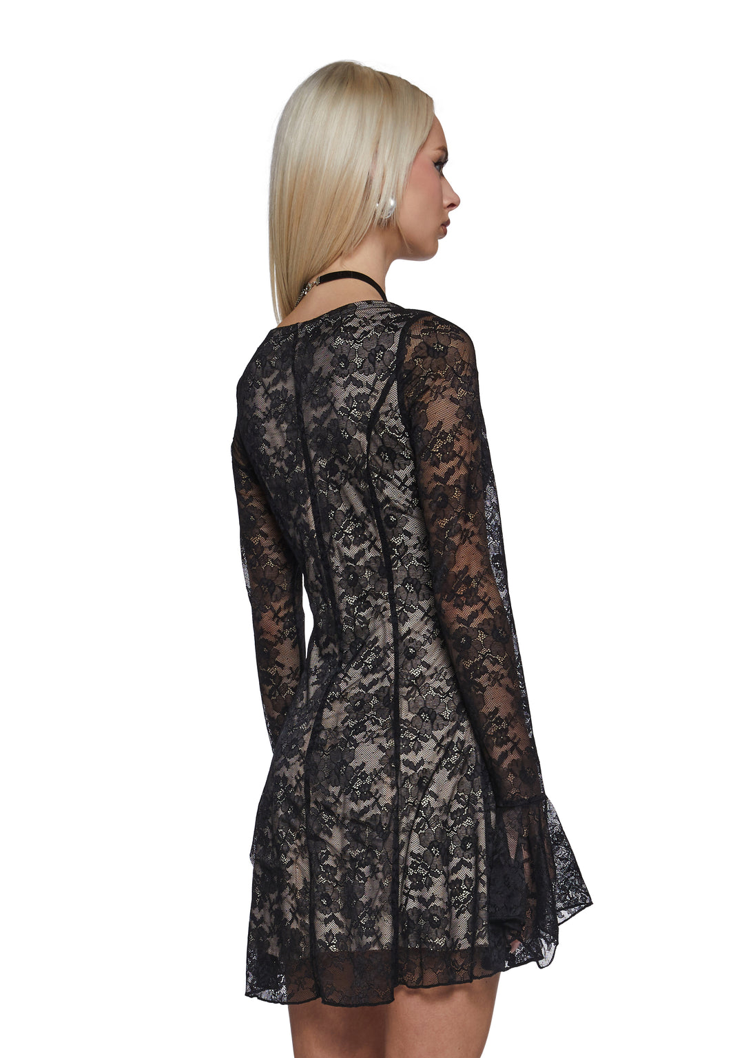 Womens Lace Mini Dress Current Mood - Black - Image 4
