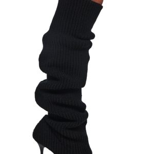 Womens Knit Ribbed Vinyl Stiletto Heeled Boots Generation Kiss - Black