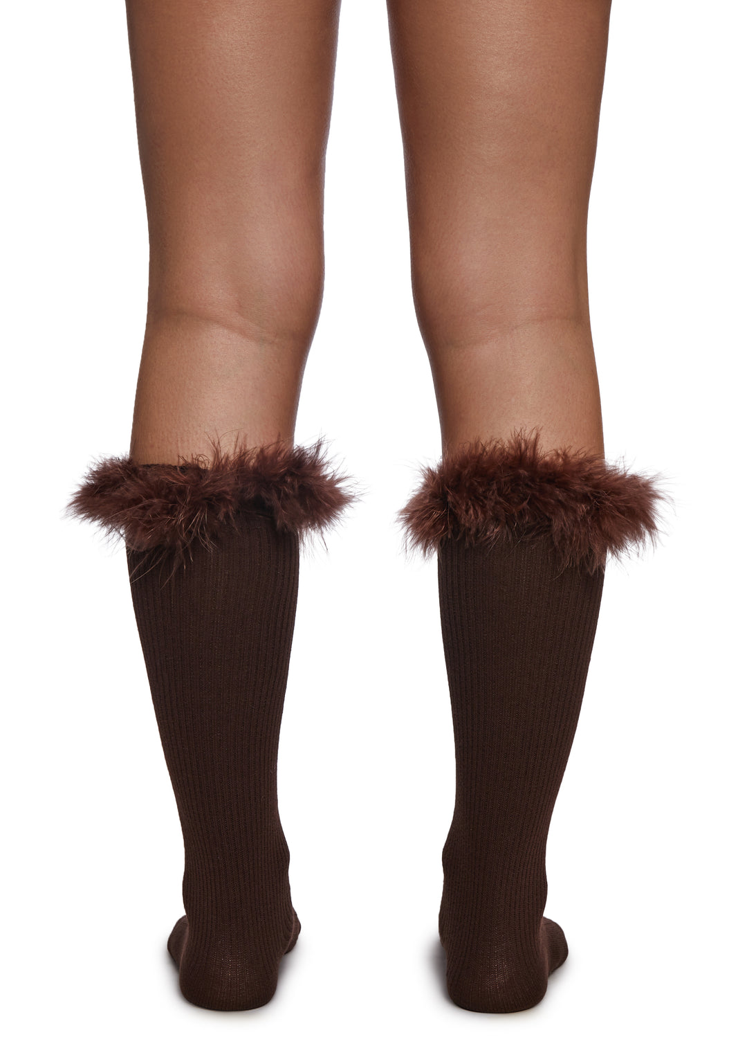 Knit Ribbed Leg Warmers With Faux Fur Trim Current Mood - Brown - Image 2