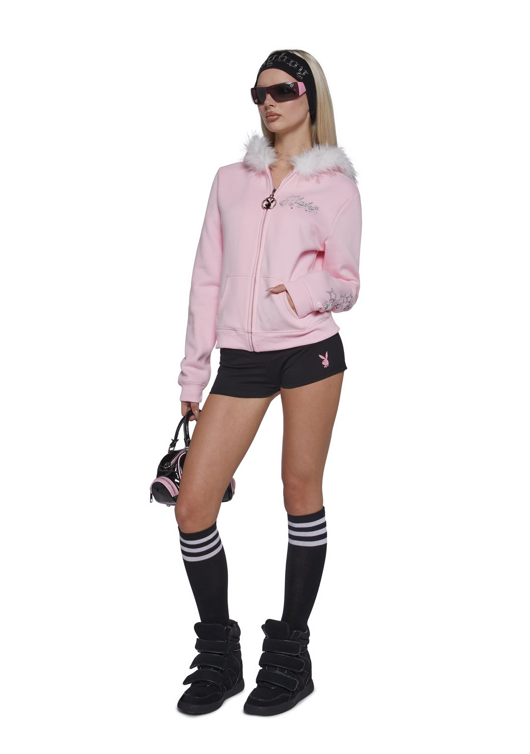 Playboy by Dolls Kill Faux Fur Trimmed Hoodie - Pink - Image 2