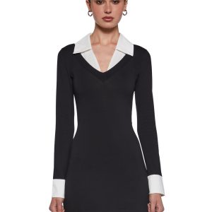 Womens Bodycon Collared Mini Dress Generation Kiss - Black