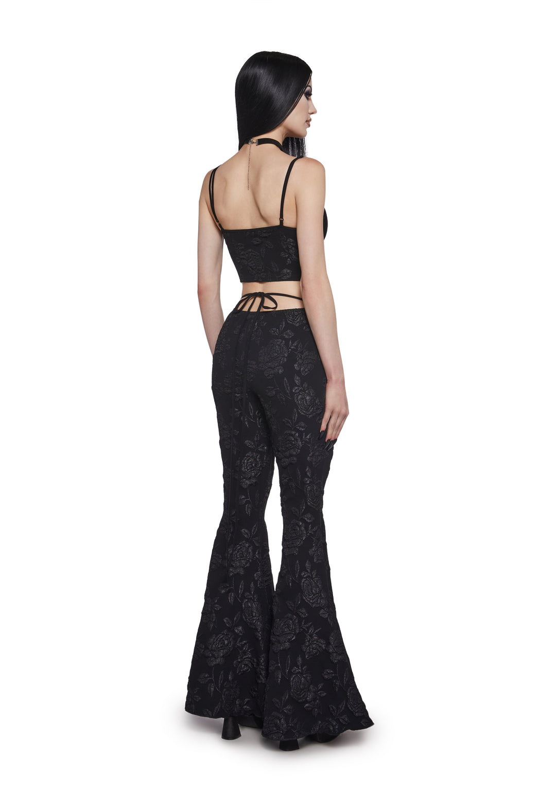 Womens Embossed Rose Cut Out Jumpsuit Widow - Black - Image 4
