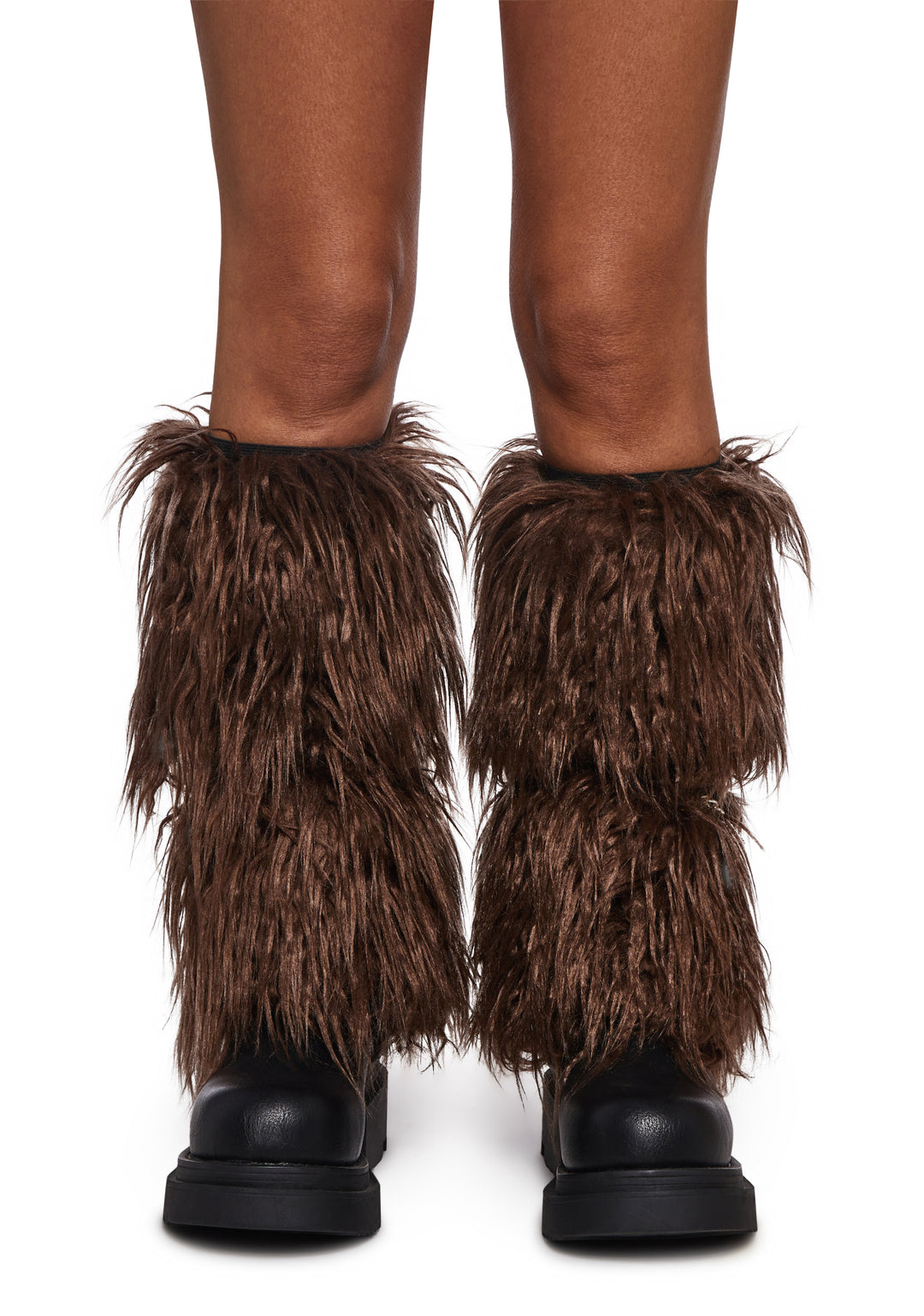 Faux Fur Belted Leg Warmers Club Exx - Brown - Image 4