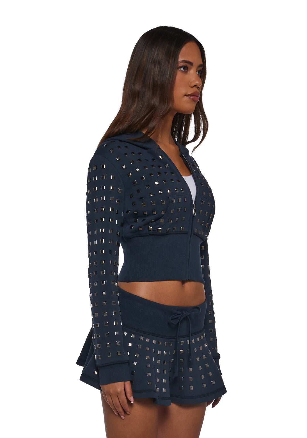 Washed French Terry Hoodie With Stud Details Generation Kiss - Blue - Image 3