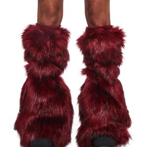 Club Exx Burning Man Faux Fur Leg Warmers With Tassel Ropes Burning Man - Red