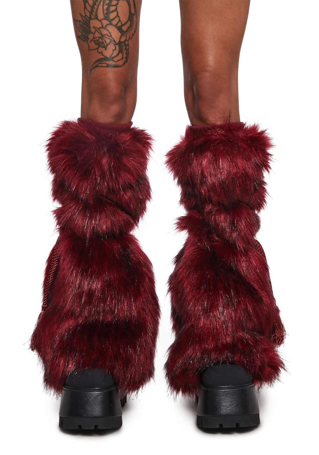 Club Exx Burning Man Faux Fur Leg Warmers With Tassel Ropes Burning Man - Red