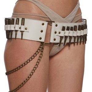 Vegan Leather Bullet Belt With Chain Fringe Darker Wavs - White