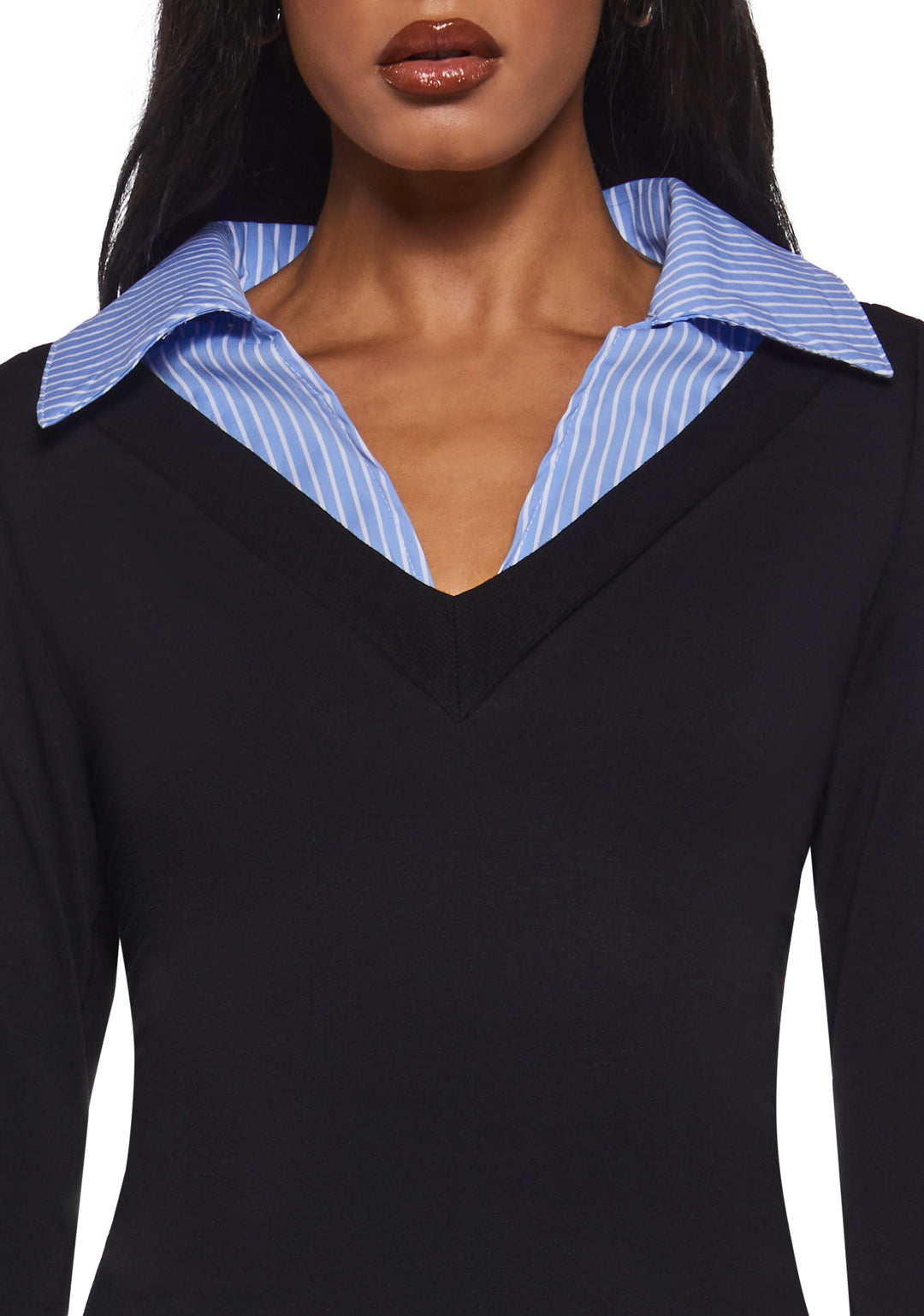 Womens Long Sleeved Collared Top - Blue - Image 5