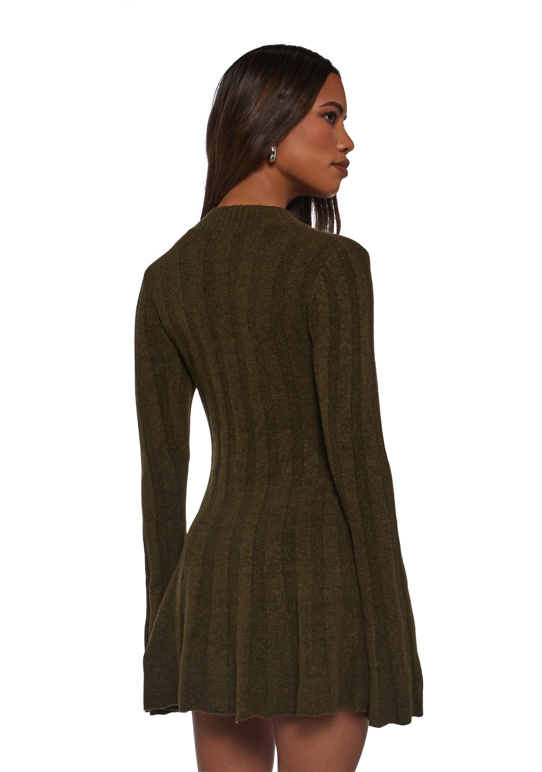 Womens Knit Ribbed Mini Dress Current Mood - Green - Image 4