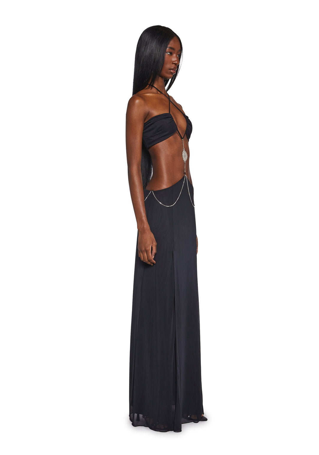 Womens Cut Out Maxi Dress With Chain Charm Generation Kiss - Black - Image 3