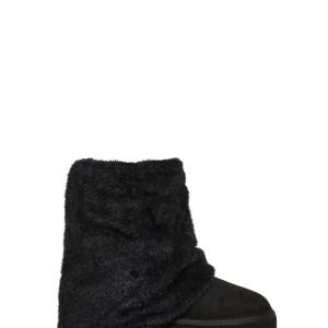 Platform Velour Faux Fur Platform Booties With Leg Warmers Current Mood - Black