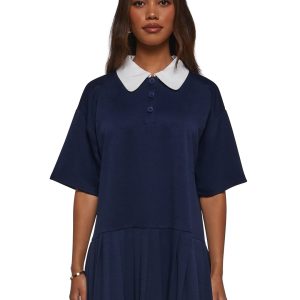 Womens Preppy Polo Shift Dress Current Mood - Blue