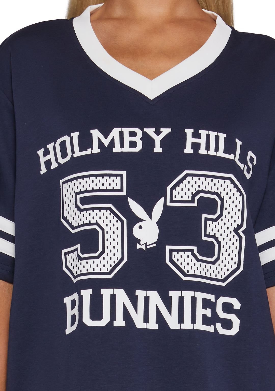 Playboy by Dolls Kill Holmby Hills Varsity Tee - Blue - Image 6