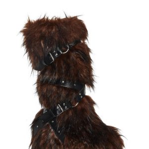 Club Exx Burning Man Faux Fur Strappy Knee High Wedge Platform Boots - Dark Brown